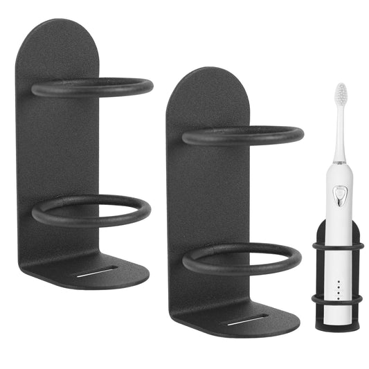 KALIONE 2 Packs Toothbrush Holder, Toothbrush Holders for Bathrooms, Electric Toothbrush Holder Wall Mounted, Metal Tooth Brushing Organizer Holder Stick on the Wall for Bathroom, Non-Drilling, Black