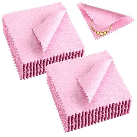 KALIONE 60 Pieces Jewelry Cleaning Cloth, Cleaning Cloth for Jewelry, 3 X 3 Inch Silver Polishing Cloth, Soft Jewelry Cleaner Wipe for All Jewelry, Pink