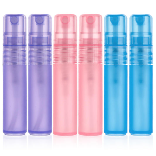 Mozeat Lens 6 PCS 5ml Mini Spray Bottle Plastic Portable Travel Bottle Fine Mist Refillable Mini Perfume Sample Bottles Clear Plastic Spray Bottle Empty for Cleaning Travel Essential Oils, 3 Color