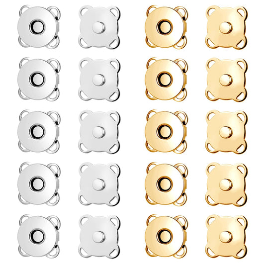 10 Sets Plum Magnetic Snaps Buttons for Sewing 15mm Purse Snap Magnetic Snaps Buttons for Sewing Bags Clothes Craft (Gold Silver)