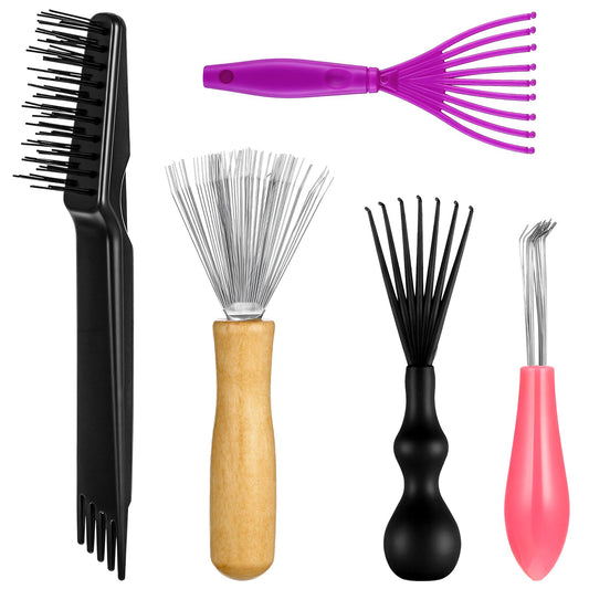Comb and Brush Cleaner Tool Set, 5-Piece Comb Cleaner Set - Hair Brush Cleaners Rake, Combs Cleaning Brushes, Maintenance Hair Combs for Home and Salon Use Removing Hairs Dust