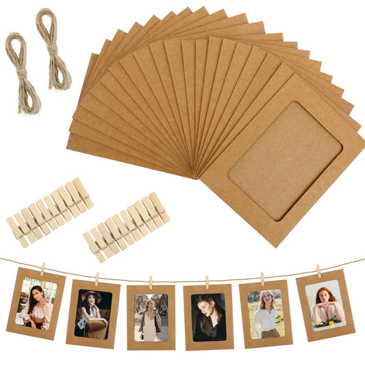 20pcs Paper Photo Frames, 4x6 Inch Photo Strip Frame Hanging Photo Display Banner, Picture String with Clips, Photo Holder for Wall, Photo Clips for Pictures for Party Decor Wedding Home Office