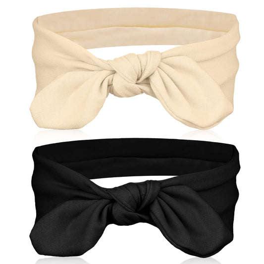 2 Pack Black Head Band with Bow Headband for Women, Bow Head Band Hair Wraps Khaki Wire Headband with Bow Wrap, Headband Bows for Women, Rabbit Ear Bow Headbands for Girls
