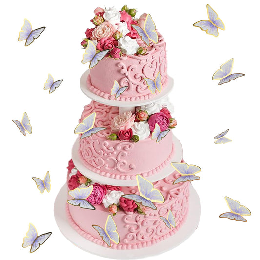 30pcs Purple Gold Butterfly Cake Toppers Butterfly Cake Decorations Cupcake Toppers, Mixed Size 3D Butterfly Cake Picks for Wedding Birthday Party Baby Shower Decoration