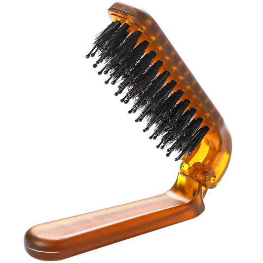 Foldable Hair Brush for Women, Mini Boar Bristle Travel Hair Brush Portable Folding Hair Brush Compact Small Hairbrush for Purse,Pocket Comb for Any Hairstyles, Restore Hair Shine,Beard Brush for Men