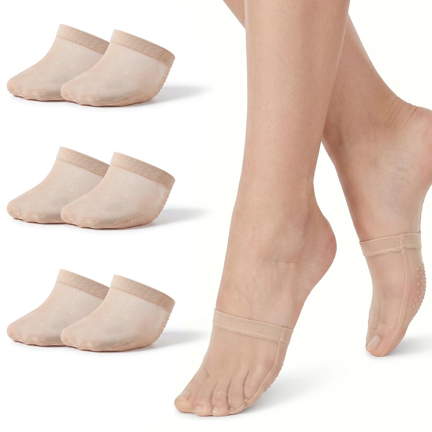 Skrfren 6 Pairs Half Socks for Women, No Show Toe Socks for Heels Toe Topper Liner Sock Mule Sock Non-Skid