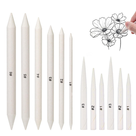 Blending Stump, 12 Pcs Tortillions Blending Pencil Oil Pastel Tools Shading Pencils Soft Paper Felts Sketch Sticks for Artist Student Sketch Drawing Supplies (6 Sizes, 2 Style)