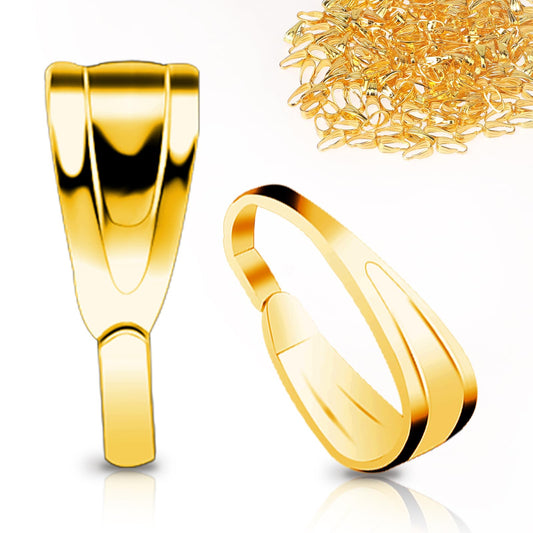 200 Pcs Pinch Bail for Jewelry Making, Pinch Bails for Pendants Necklace Pendant Clasps Connectors Pinch Clip for for Necklace Dangle Charm DIY Craft Making, Gold, 3x7x2.7mm