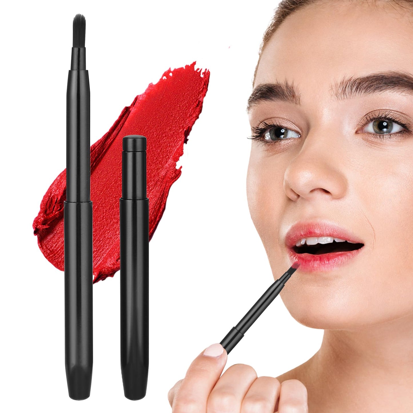 Retractable Lipstick Brush,2 Pack Professional Lip Brush for Lipstick,Portable Lip Liner Brush Lip Mask Applicator Lip Balm Applicator Flat Lipstick Gloss Makeup Brush with Cap Makeup Tools for Women