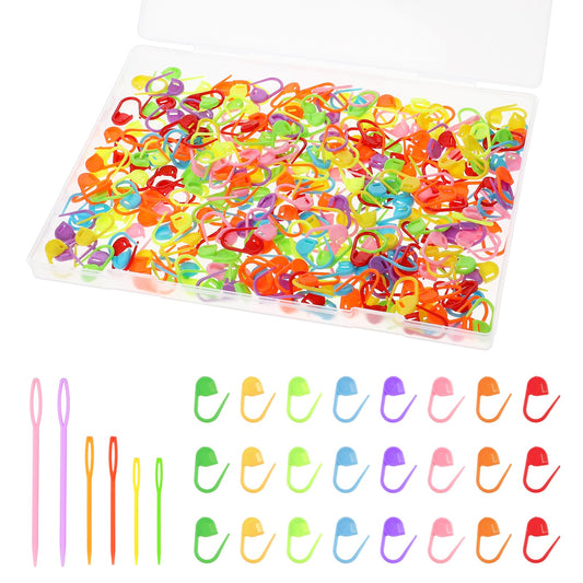 300 PCS Stitch Markers Colorful Knitting Markers with 6 PCS Sewing Needles Knitting Crochet Locking Crochet Supplies Plastic Knitting Kit Crochet Accessories Stitch Needle Clip with Storage Case