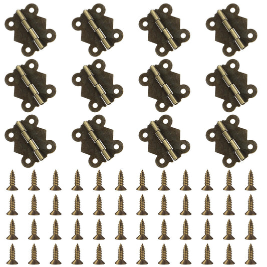 15 PCS Hinges for Wood, Vintage Butterfly Door Hinges Antique Metal Jewelry Box Hinges Mini Folding Cabinet Hinges Small Hinge Head Home Decoration with Screws for Wooden Box Crafts Cabinet, 20 X 17mm