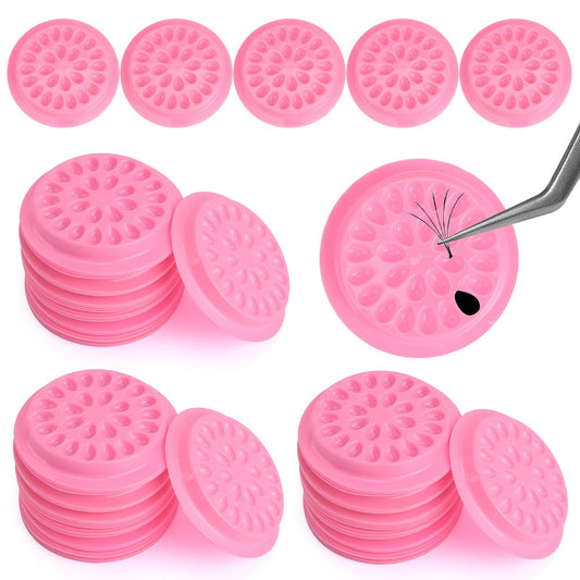 100 Pcs Eyelashes Glue Holders False Lash Glue Holder Lash Tray Holder Glue Rings Lash Trays Disposable Lash Pads Lash Glue Tray Glue Rings for Eyelash Extensions Pallet Pads(Pink)