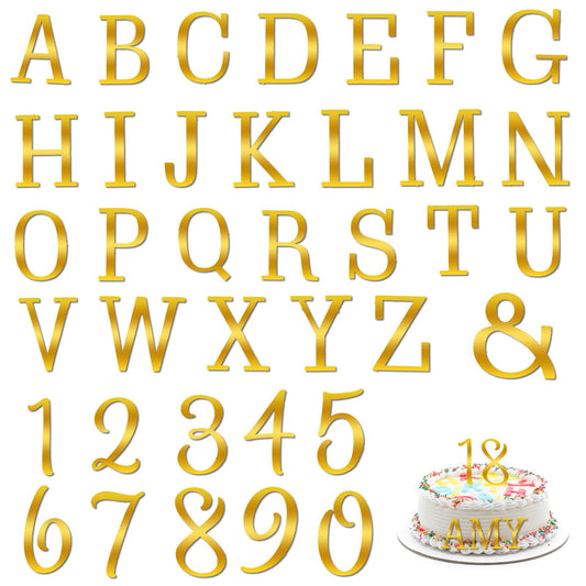 37 Pcs Acrylic Number Letters Cake Topper with A-Z Letters and 0-9 Numbers DIY Cupcake Toppers Mirrored Gold Picks for Birthday Wedding Cake Decor Party Supplies