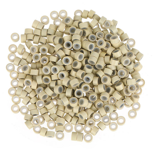 Silicone Hair Extensions 500 PCS Blonde Micro Links Hair Extension Beads 5.0x3.0x3.0 mm Hair Extensions Rings Silicone Lined Beads for Human Micro Link Rings Hair Extensions Tool