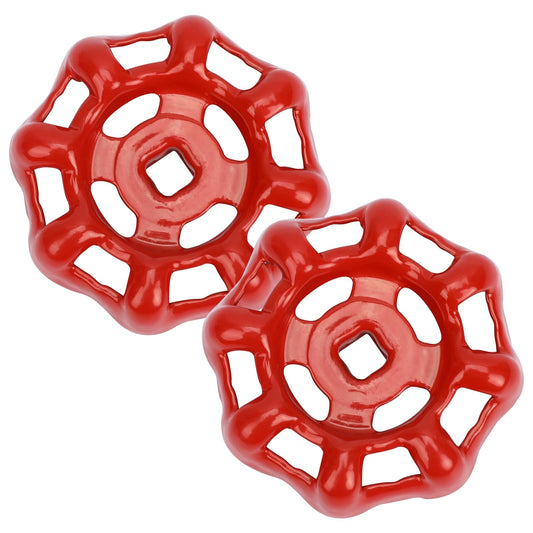 Mozeat Lens 2 Pack Faucet Handle Gate Valve Tape Handles Replacement Outside Faucet Round Red Valve Handwheel Handle Square Stem Hole Hose Bib Handle Cast Iron Water Spigot Handle 6mm x 6mm