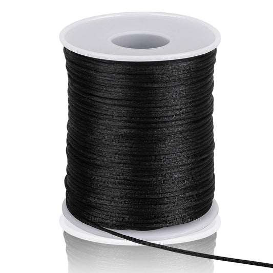 110Yards 1.5mm Nylon Cord Nylon String Wind Chime Cord Replacement, Black Necklace Satin String Jewelry Making Macrame Waxed Trim Cord Multi-use Silk Cord for Bracelet Braided Beading, Lanyards, Craft
