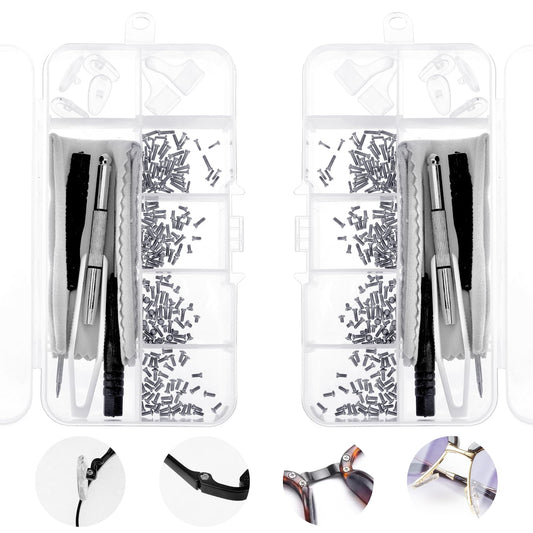 2 Sets Eye Glasses Repairing Kit Eyeglass Repair Kit Includes Screws, Silicone Nose Pads, Glass Screwdriver, Glasses Cloth, Tweezer, and Anti-Slip Ear Hooks, for Glasses Sunglasses Watch