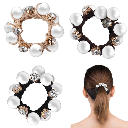 3 Pcs Pearl Ponytail Hair Styling Elastics Ties Ponytail Holder Hair Accessories Pearl Hair Ties Hair Scrunchies for Women Hair Accessories for Women and Girls