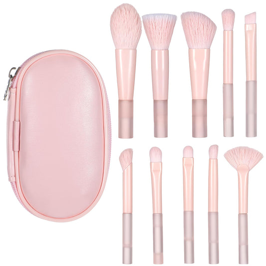 10 Pcs Portable Travel Size Makeup Brushes Mini Travel Makeup Brush Set With Pouch Pink Professional Cosmetic Brushes Travels Essentials kits for Women Girls Brushs Blush Powder Eye Shadow