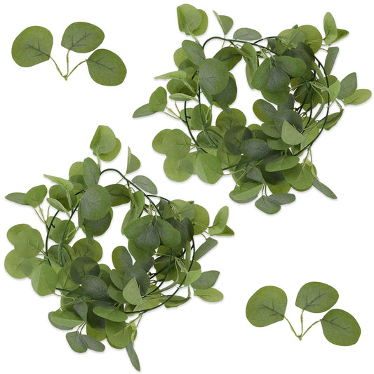 2 Pcs Artificial Greenery Eucalyptus Garland 5.7 FT Table Garland Greenery Silk Leaf Faux Silver Dollar Eucalyptus Leaves Vines Wreath Vines Handmade Plants for Wedding Party Bedroom Wall Room Decor