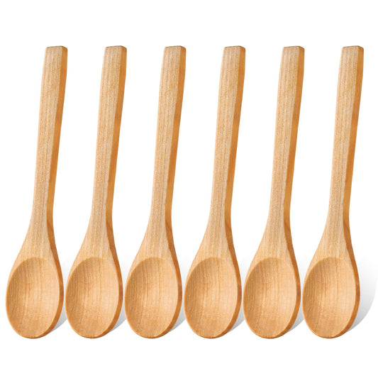 salbsever 6 Pcs Small Wooden Spoon Wooden Spoon Set Honey Spoons for Tea Handmade Small Soup Spoons Wooden Mixing Spoons Serving Spoons Condiments Spoons for Coffee Tea Sugar