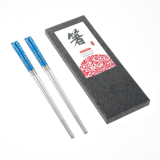 2 Pairs Metal Chopsticks Reusable 304 Stainless Steel Chopsticks Titanium Plated Non-Slip Chopsticks Engraved Chop Sticks Dishwasher Safe Chopsticks Gift Set