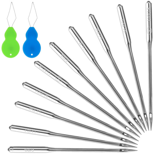 100PCS Sewing Machine Needles Universal Heavy Duty Sewing Machine Needles with 2PCS Needle Threaders for Sewing, Size 65/9, 75/11, 90/14, 100/16, 110/18