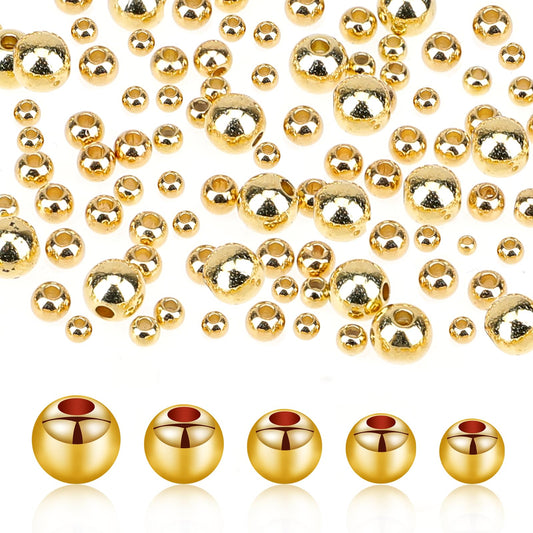 Smooth Round Beads, Pack of 300 Spacer Beads, Small Spacer Beads, 2/3/4/5/6 mm, Golden Beads for Threading, Loose Spacer Beads, Seamless Ball Beads for DIY Bracelet, Necklace, Jewellery Making
