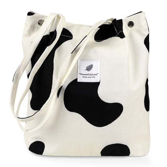 KALIONE Tote Bag for Women, Tote Bag with Compartments, Cute Tote Bag with Buckle, Corduroy Shoulder Tote Purse Gift for Women Girls(cow print)