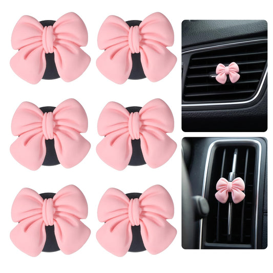 6PCS Pink Bow Car Vent Clips, Cute Car Air Vent Accessories for Most Vehicles Air Freshener Vents Clip Clip-On Cars Vents Charm Aesthetic Interior Decor for Women