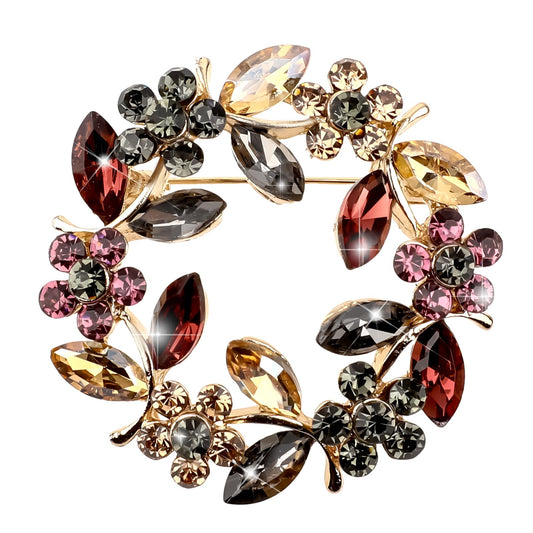 Flower Brooches for Women, Wreath Brooch Pin Rhinestone Brooch Pins Crystal Pearl Flower Brooches Pins Rose Flower Brooches Rose Floral Vintage Brooch for Women Girls Coats, Wedding, Shawls, Proms