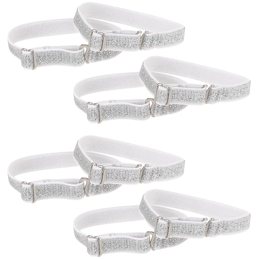 KALIOEN 4 Pairs Elastic High Heel Shoe Straps, Adjustable Shoe Straps for Women, Detachable Shoe Straps for Heels, Anti-Loose Cotton Shoe Belt Band Replacement Kit for Holding Loose High Heels, Silver