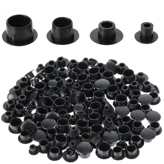 120 Pcs Screw Covers Caps Black Hole Plugs Plastic Screw Caps Round Button Flush Type Plugs Screw Cap Screw Hole Plugs Plastic Hole Cover for Cabinets Shelves Brackets(5mm/6mm/8mm/10mm)