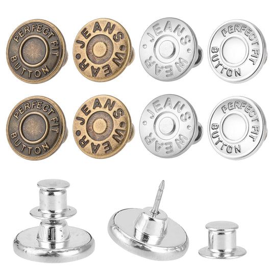 8 Pack No Sew Jean Buttons Replacement, Buttons for Jeans, Jean Button Tightener Replacement, 17mm No Sew Metal Pants Buttons Pins for Loose Pants Button, Vintage Silver Brass Color