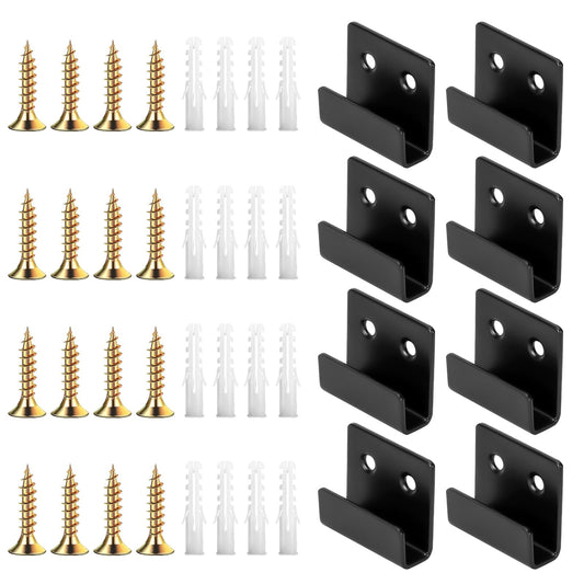 KALIONE J Hooks Wall Hanger Fastener Pack,8 Sets Mirror Clips for Wall Mounting,Stainless Steel Brick Hooks,Mirror Mounting Clips,Flush Mount Bracket,Heavy Duty Mirror Hangers Kit for The Wall, Black