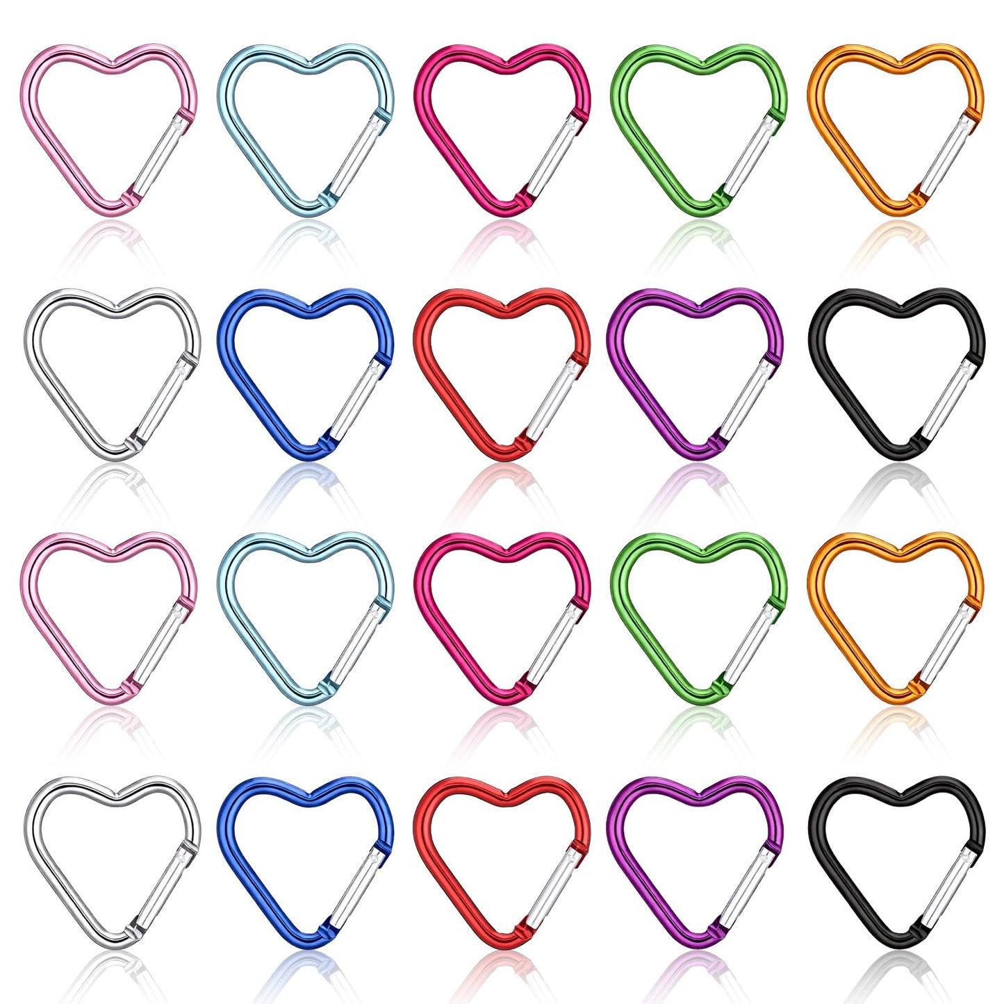 20 Pcs Heart Carabiners Heart Carabiners Clip Hearts Shaped Backpack Clips Ring Clip for Keys Outdoor Gear Camping Dog Leash Water Bottle Holder