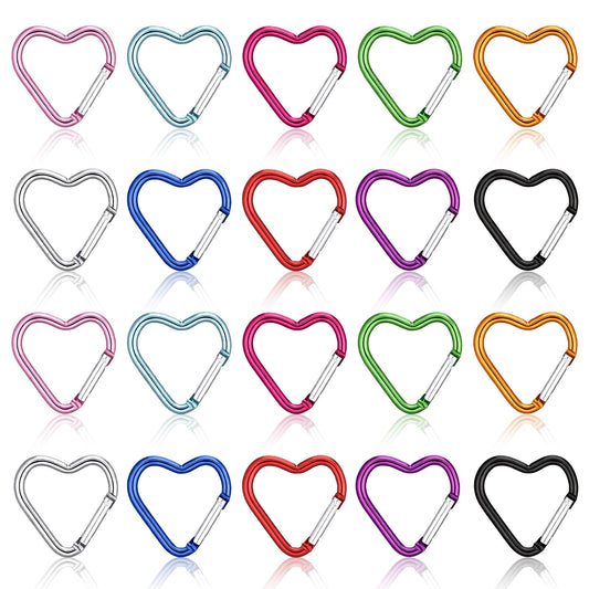 20 Pcs Heart Carabiners Heart Carabiners Clip Hearts Shaped Backpack Clips Ring Clip for Keys Outdoor Gear Camping Dog Leash Water Bottle Holder