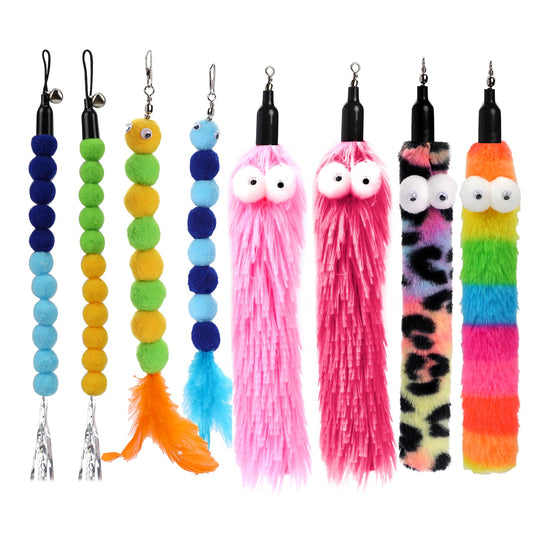 KALIONE Cat Worm Toy Refills Pack, 8 PCS Cat Toy Wand Replacement, Cat Wand Attachments, Cat Feather Toys, Cat Wiggly Toy, Fuzzy Cat Toy Fishing Pole Refill for Interactive Indoor Cats Kitty Playing