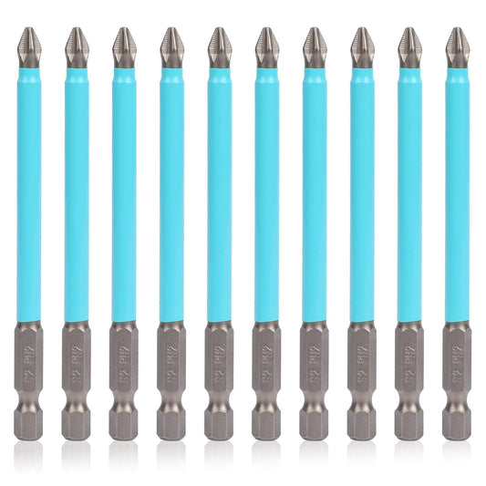 Mozeat Lens 10 PCS Magnetic Impact Screwdriver Driver Bits Set PH2 Non-slip Phillips Screwdriver Bit 100mm 1/4 Inch Hex Shank Phillips Head Drive Bit for Impact Driver Electric Screwdrivers and Drill