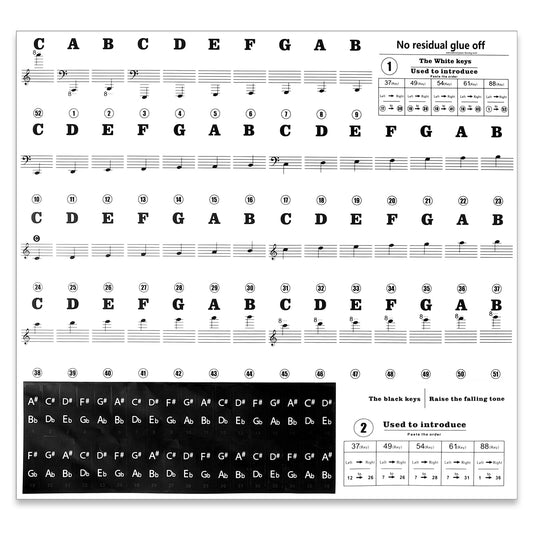 2 Pack Piano Stickers Transparent Electronic Piano Keyboard Stickers for 88/61/54/49/37 Keys, Removable Piano Keyboard Note Labels Keyboard Letters Key Stickers for Beginners