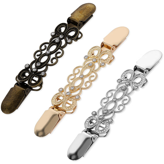 Pack of 3 Scarf Buckle Vintage Cardigan Clips Pullover Clips Jumper Clips Clothes Clips for Buckling Back Clothes Clips Waist Cincher Clip Clothing Cinch Clip Clothes Hanger Clip, Stainless Steel