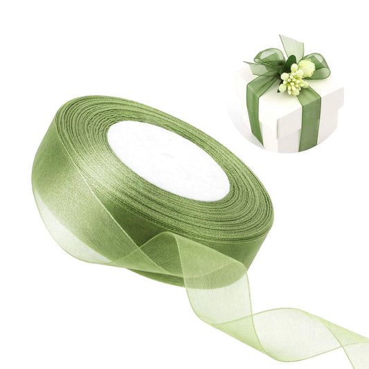 1 1/2 Inch 50 Yards Sage Green Organza Ribbon Green Chiffon Ribbon for Gift Wrapping, Christmas Ribbon for Flower Bouquet, Sheer Organza Ribbon Floral Ribbon for Decoration, Craft