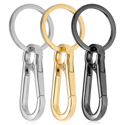 Mozeat Lens 3 Pcs Metal Keychain Keyring Clip Keychains Key Ring Chain Hook Clips Holder Organizer for Car and Keys Finder for Men Women Black Silver Gold