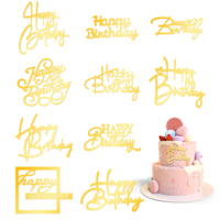 10 Pack Happy Birthday Cake Topper Gold Mirror Cake Topper Acrylic DIY Cupcake Toppers Side Cake Decorations Cake Decorating Supplies Cake Inserts for Birthday Party Cake Desserts