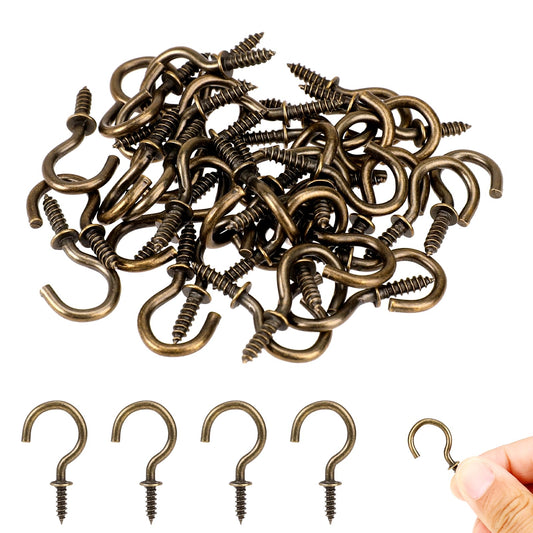 KALIONE 40 Packs Screw Hooks, 5/8 Inch Cup Hooks Screw-in, Small Screw-in Hooks for Wall Hanging, Heavy Duty Metal Cup Hooks for Outdoor Indoor Decorations, Bronze