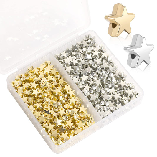 400pcs Star Spacer Beads 6mm Star Charm Beads Acrylic Star Jewellery Beads Lovely Large Hole Star Loose Beads for Making Jewelry Bracelets Necklaces Key Chains DIY Crafts, Gold Silver
