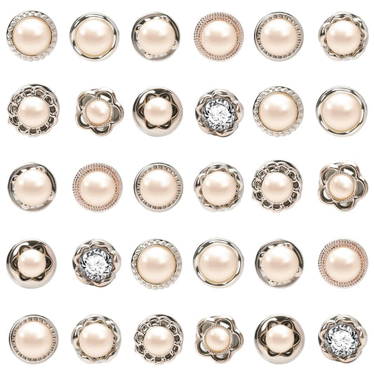 30Pcs Women Shirt Brooch Pins Cover Up Buttons Pins Pearl Safety Button Brooches for Women Dress Pin Rhinestone Invisible Buttons for Clothing Jeans Coat Sweater Hat Bags Decorations