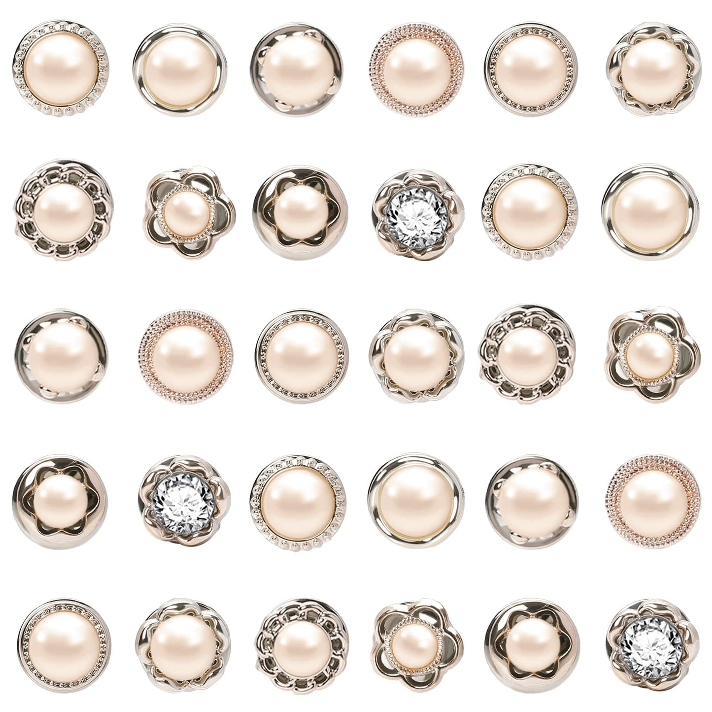 30Pcs Women Shirt Brooch Pins Cover Up Buttons Pins Pearl Safety Button Brooches for Women Dress Pin Rhinestone Invisible Buttons for Clothing Jeans Coat Sweater Hat Bags Decorations