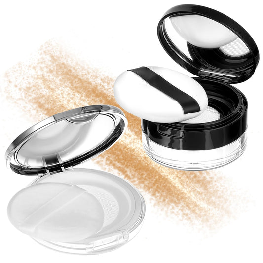 2Pcs Loose Powder Compact Container Reusable Powder Puff Case Portable DIY Powder Makeup Case Empty Loose Powder Containers Face Powder Compact with Mirror Powder Puff for Women Girls