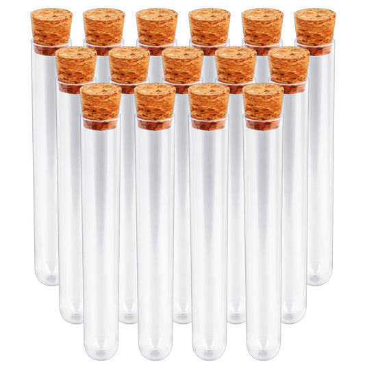 Plastic Test Tubes with Lids, 15x100mm (15ml) Clear Vials with Seal Cap Container Transparent Test Tubes with Cork Stoppers for Jewelry Seed Beads Powder Spice Liquid Storage (15 PCS)